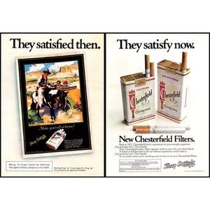 1975 Chesterfield Cigarettes 2 Page Vintage Print Ad They Satisfy Wall Art Decor